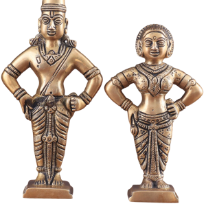 Pure Brass Vitthal Rukmini (Pandurangan Ruckhmai) Pair | 7" x 3" x 1.5" (17.8 x 7.6 x 3.8 cm) | 1.25 kg Sacred Art | Divine Couple